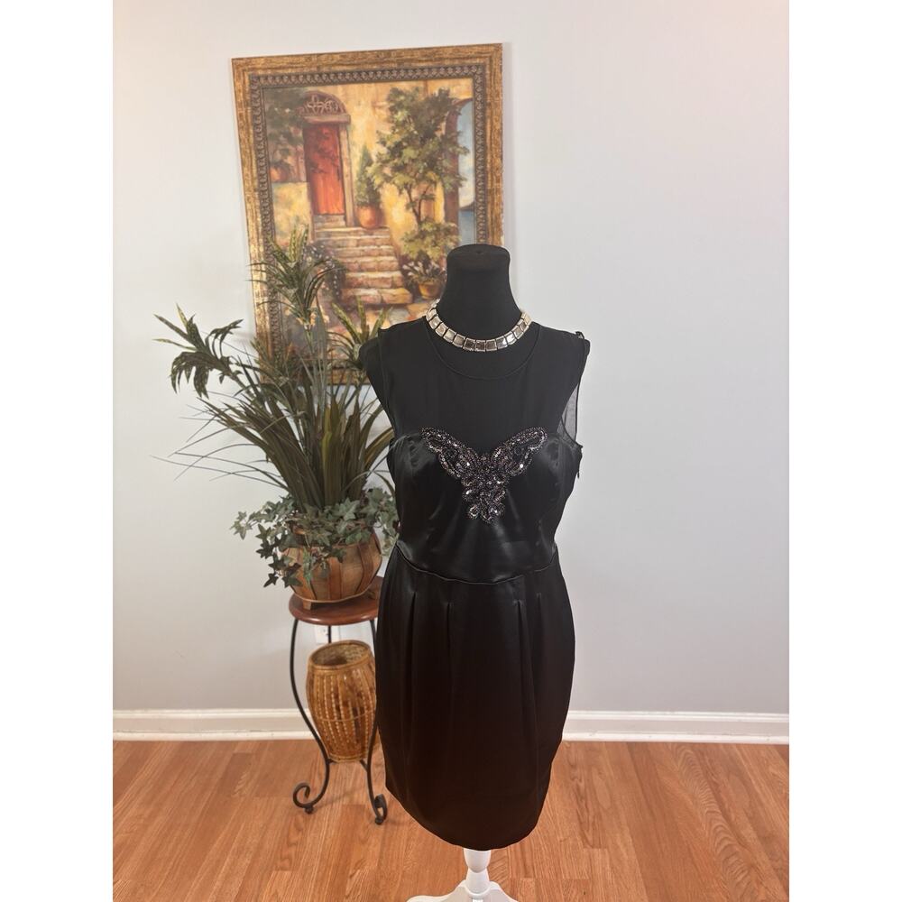 Bisou Bisou Michele Whimzigoth 12 Silky Black Mini Dress Mesh Butterfly Detail